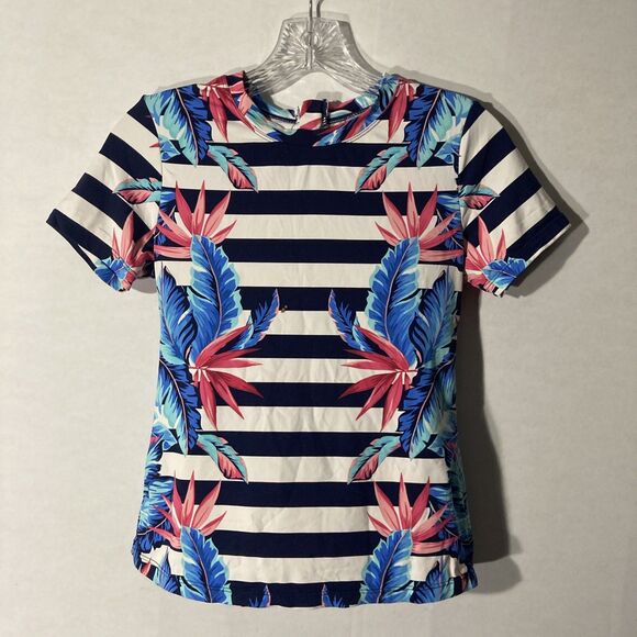 Tommy Bahama Tops - TOMMY BAHAMA blue white striped multicolor floral crew neck uv top XS